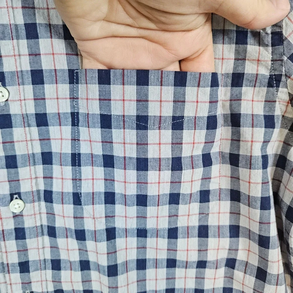 J Crew Men's Secret Wash‎ Shirting Size M Organic Cotton Shirt Blue/Mauve Checks